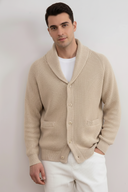 Shawl-Collar Ribbed Cardigan