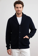 Shawl-Collar Ribbed Cardigan
